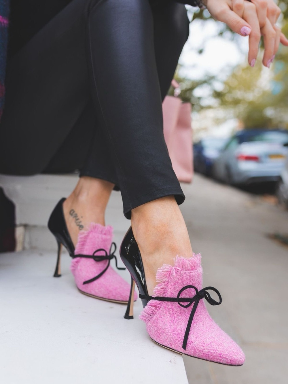 FSJ Pink Fringed Bow-Trimmed Women's Pump